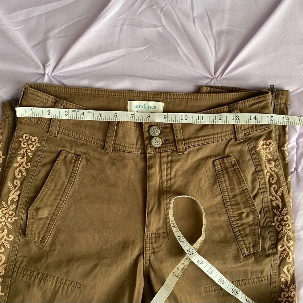 Sundance Olive Cropped Pants with Cream Embroidery - Picture 5 of 7